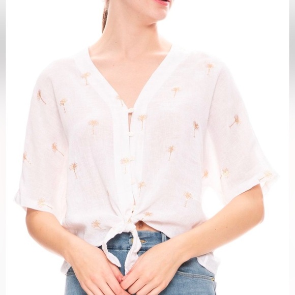 Rails- Thea Linen Tie Front Golden Palms Top - Picture 9 of 10